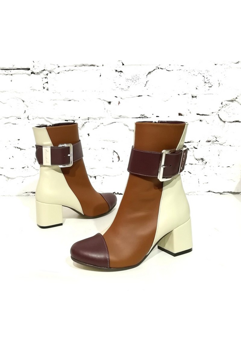 Buy Boots genuine leather heel multicolor, round toe ankle strap women boots